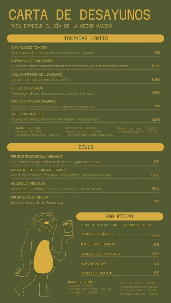 Carta de desayunos — Lentto